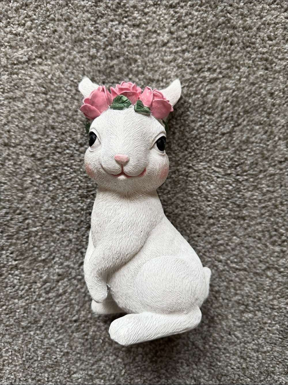 White Bunny Figurine with Pink Flower Crown